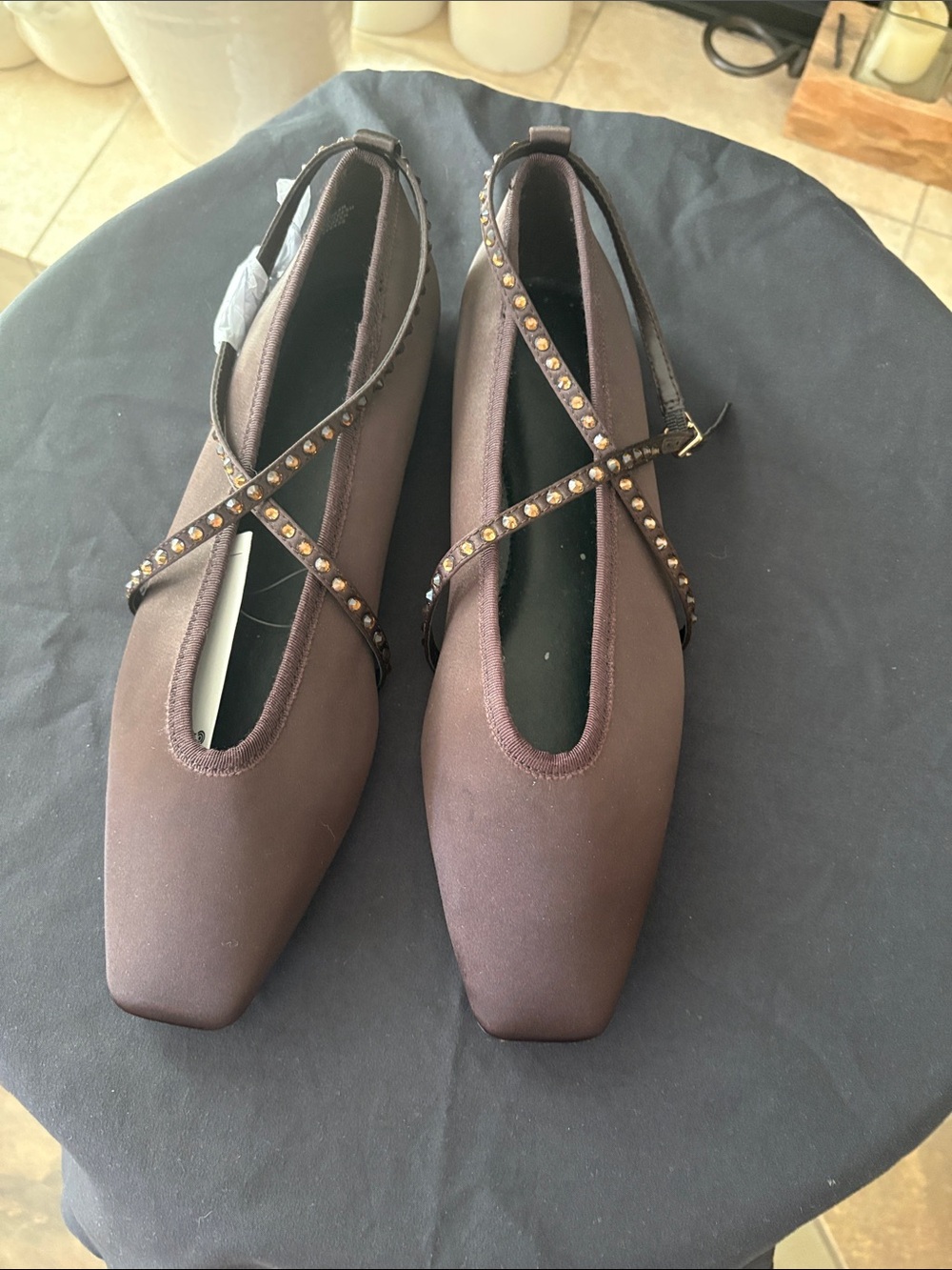 H&M Brown Studded Cross-Strap Mary Jane Flats